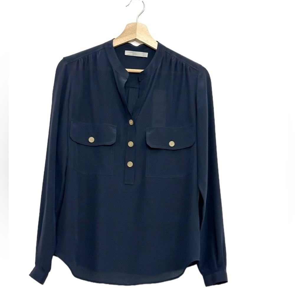 NWT Vince Navy Blue Washed-Silk Utility Blouse Size XS - Picture 7 of 15